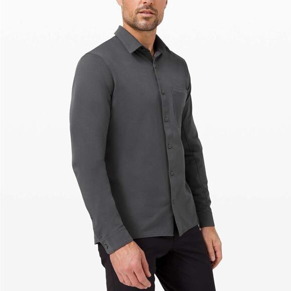 Lululemon Commission Long Sleeve Button Down Qwick Oxford Graphite Grey Medium - Picture 1 of 7